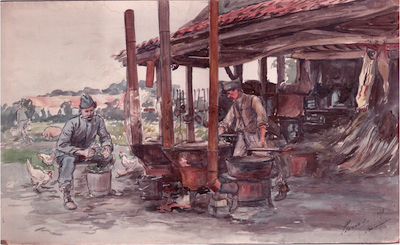 Aquarelle de Jules Pinasseau - Belgique, 1917
